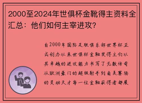 2000至2024年世俱杯金靴得主资料全汇总：他们如何主宰进攻？